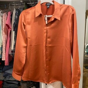 Express Women's Vibrant Orange Satin Shirt